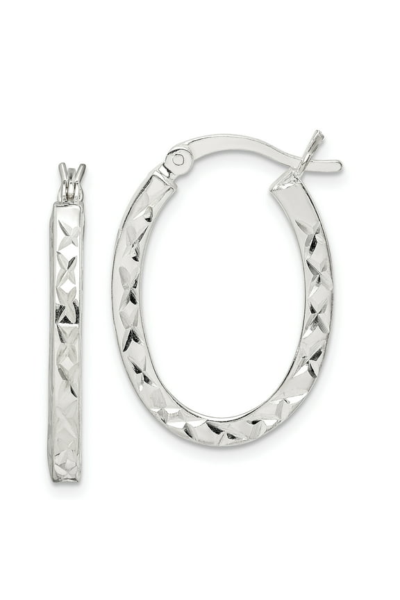 Sterling Silver Diamond-cut Hoop Earrings