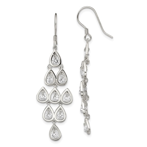 Primal Silver Sterling Silver Fancy Cubic Zirconia Dangle Shepherd Hook Earrings