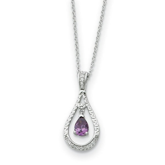 Primal Silver Sterling Silver February Cubic Zirconia Stone Never Forget Tear 18 Inch Birthstone Necklace