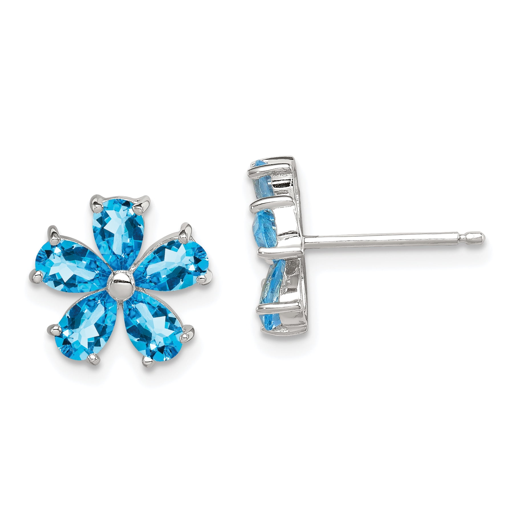 Primal Silver Sterling Silver Flower Blue Topaz Earrings