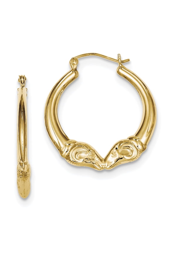 Sterling Silver Gold Plated Hollow Rams Head Hoop Earrings