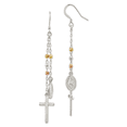 thumbnail image 1 of Primal Silver Sterling Silver Gold Tone/Rose-tone Miraculous Medal and Cross Hook Earrings, 1 of 4