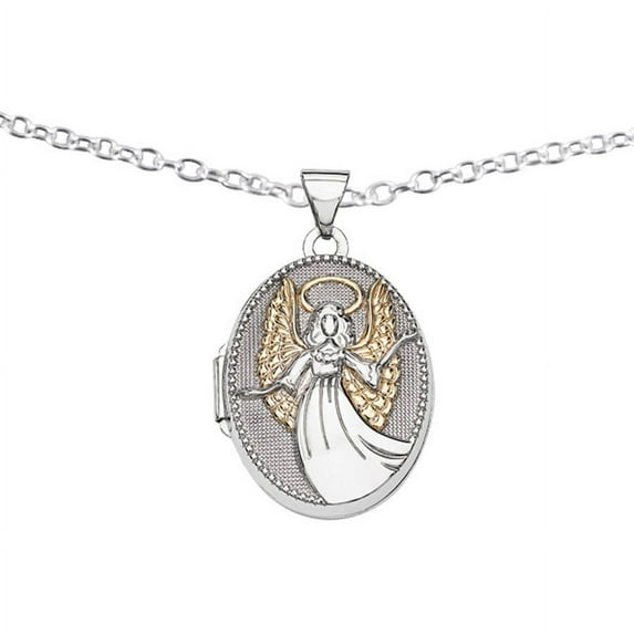Primal Silver Sterling Silver Gold-plate 21mm Oval Guardian Angel Locket with 18-inch Cable Chain