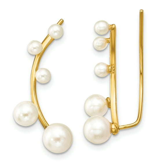 Primal Silver Sterling Silver Gold-tone 3-6mm White Freshwater Cultured Pearl Ear Climber Earrings