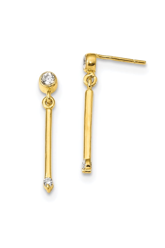 Sterling Silver Gold-tone Bar with Cubic Zirconia Post Dangle Earrings