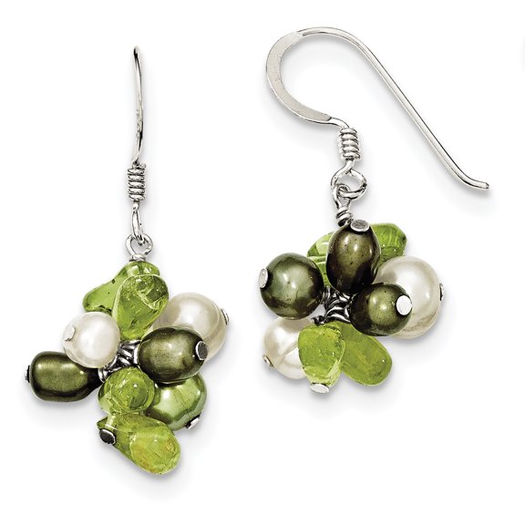 Primal Silver Sterling Silver Green Freshwater Cultured Pearl/Peridot Earrings