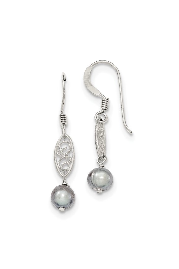 Sterling Silver Grey Freshwater Cultured Pearl Dangle Earrings