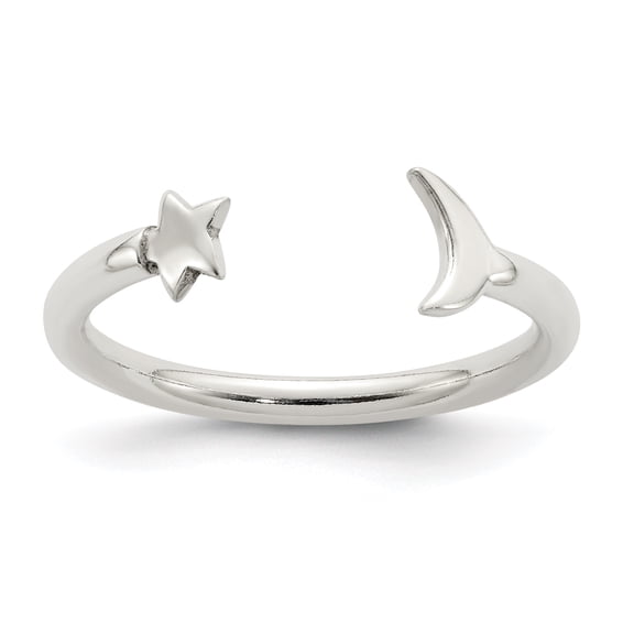 Primal Silver Sterling Silver Half Moon and Star Adjustable Ring