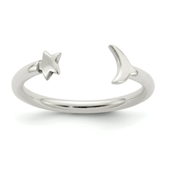 Primal Silver Sterling Silver Half Moon and Star Adjustable Ring