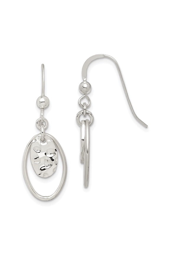Sterling Silver Hammered Oval Dangle Earrings