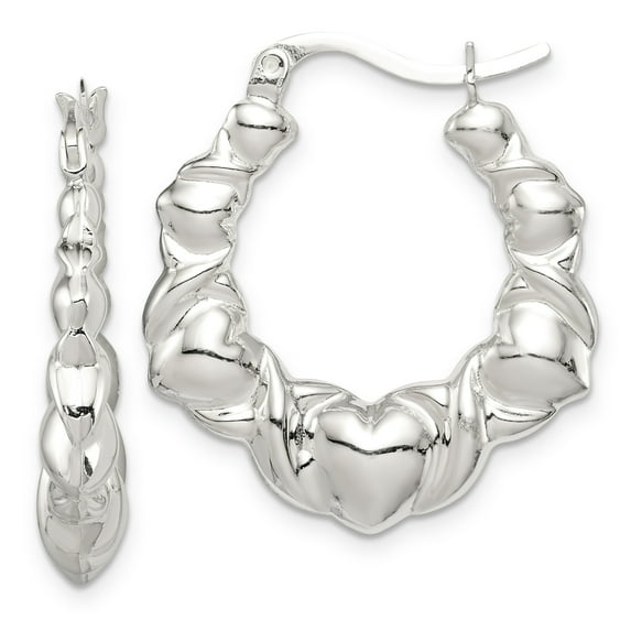 Primal Silver Sterling Silver Heart Scalloped Hoop Earrings
