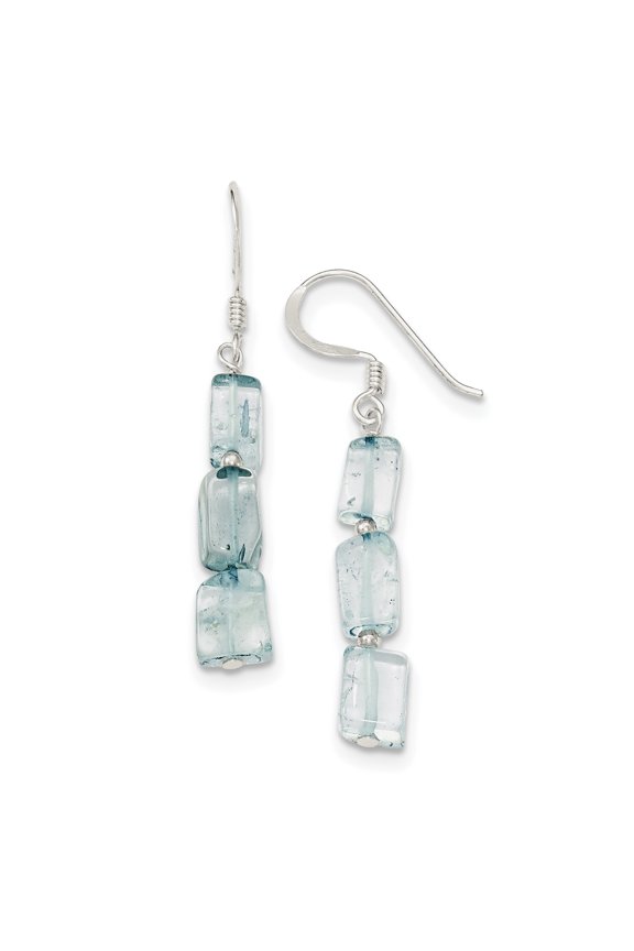 Sterling Silver Light Blue Quartz Stone Earrings