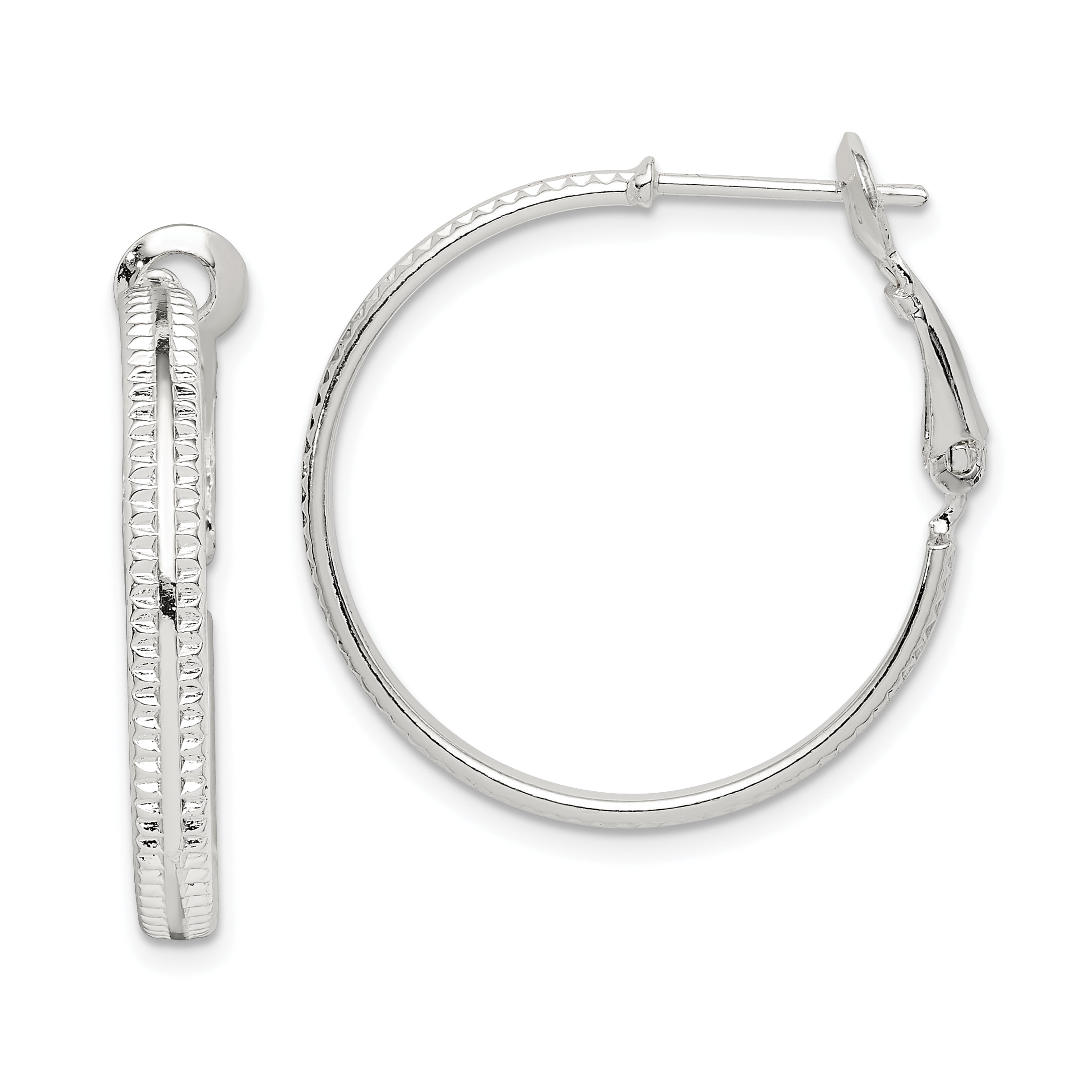Primal Silver Sterling Silver Milgrain 25x3 Omega Back Hoop Earrings ...