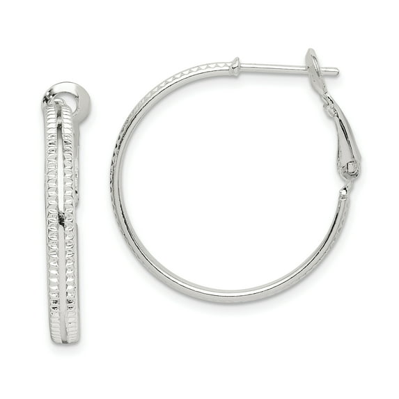 Primal Silver Sterling Silver Milgrain 25x3 Omega Back Hoop Earrings