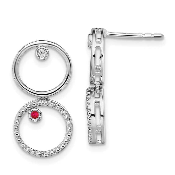 Primal Silver Sterling Silver Polished 0.02 Cttw Diamond and Ruby Earrings