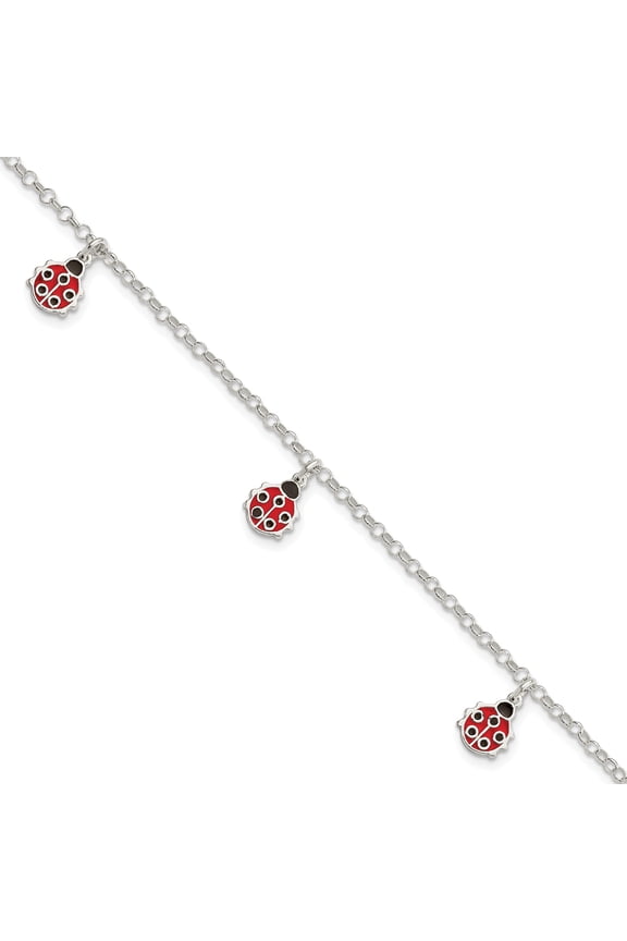 Sterling Silver Polished Children's Enameled Ladybug Bracelet