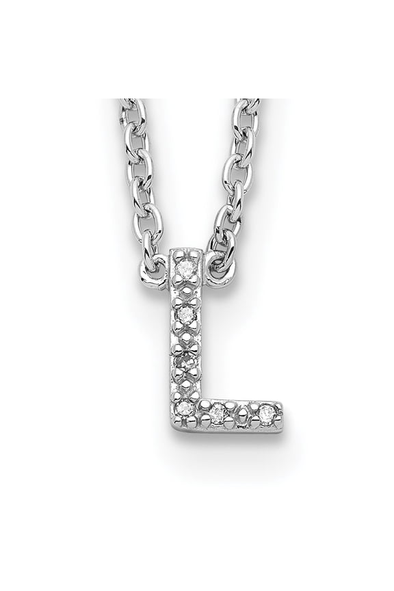 Sterling Silver Polished Diamond Initial L with 2-inch Extension Necklace