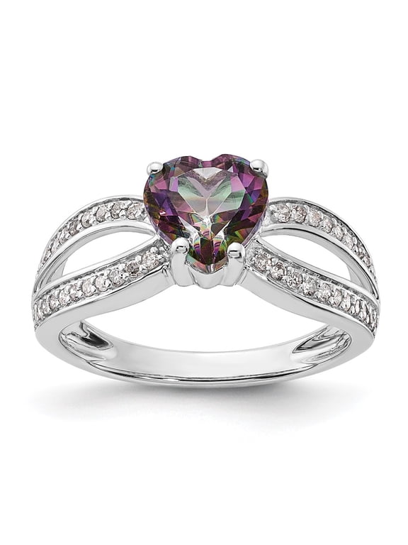 Sterling Silver Polished Mystic Fire Topaz and White Topaz Heart Ring