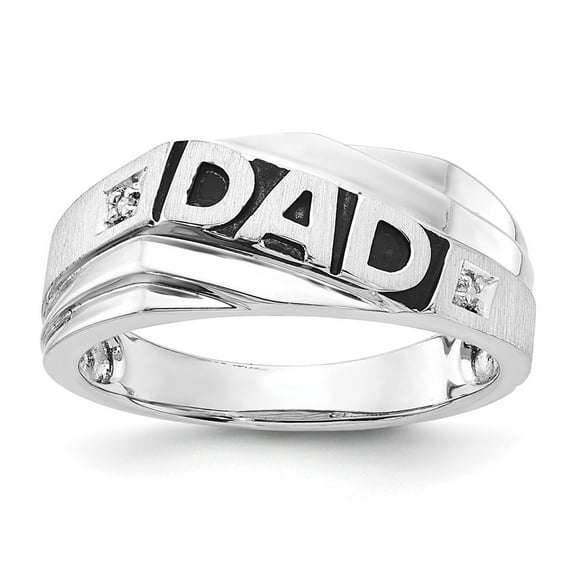 Primal Silver Sterling Silver Polished and Brushed Enamel Dad Diamond Ring