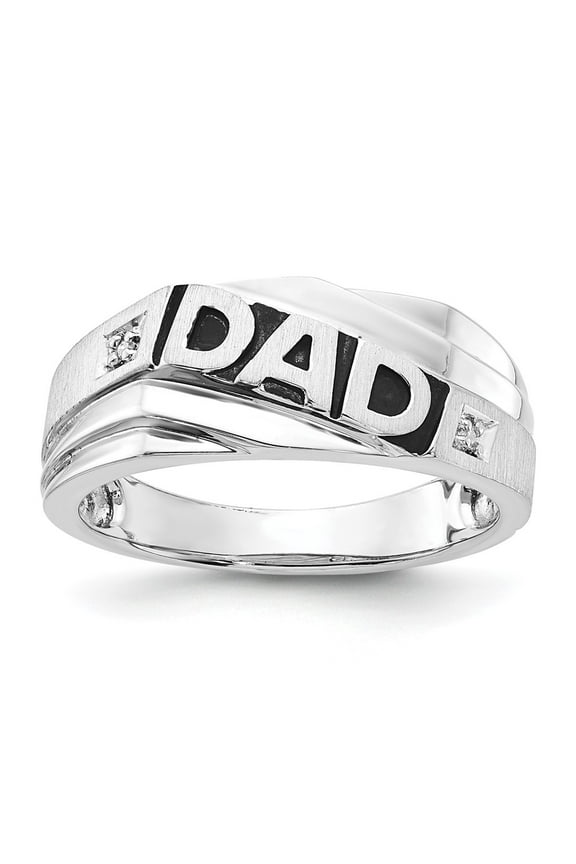 Sterling Silver Polished and Brushed Enamel Dad Diamond Ring
