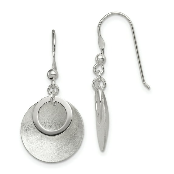 Primal Silver Sterling Silver Polished and Textured Circle Shepherd Hook Earrings