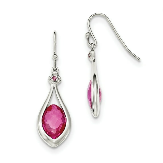 Primal Silver Sterling Silver Polished with Synthetic Pink Bead Shepherd Hook Earrings