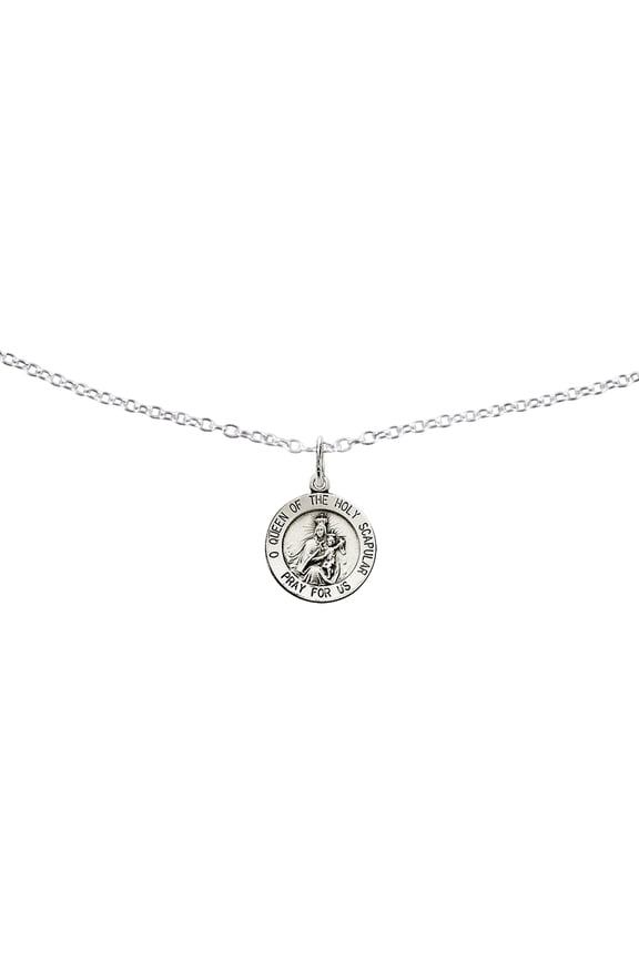 Sterling Silver Queen of the Holy Scapular Medal on 18-inch Forzantina Cable Chain