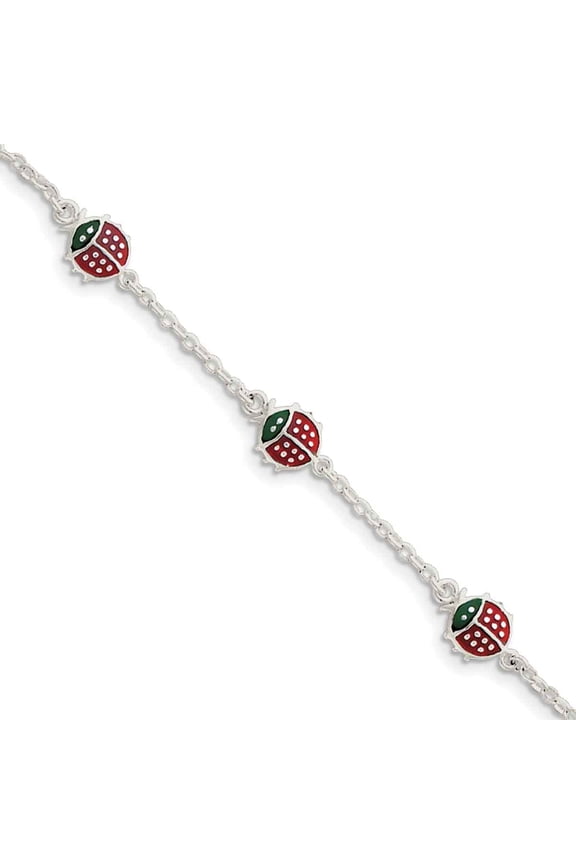 Sterling Silver Red Enamel Ladybugs Childs Bracelet