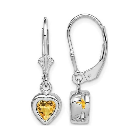 Primal Silver Sterling Silver Rhodium 6mm Heart Citrine Leverback Earrings