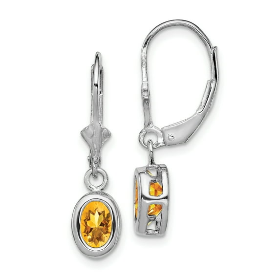Primal Silver Sterling Silver Rhodium 7x5mm Oval Citrine Leverback Earrings