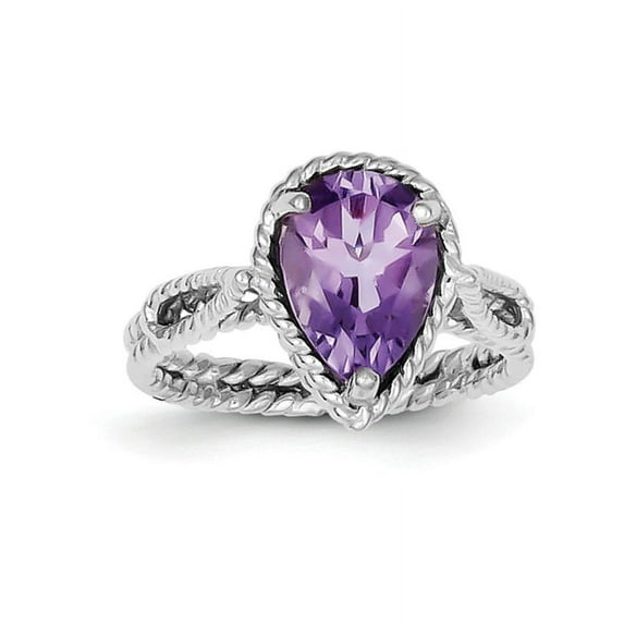 Primal Silver Sterling Silver Rhodium Amethyst Pear Twisted Ring