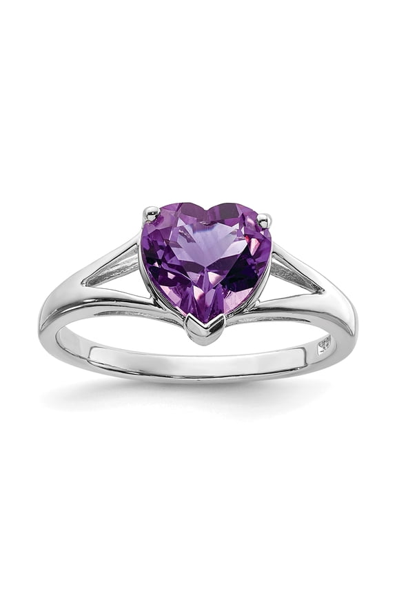 Sterling Silver Rhodium Amethyst Ring
