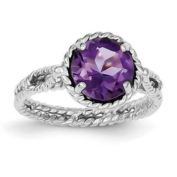 Primal Silver Sterling Silver Rhodium Amethyst Twisted Circle Ring