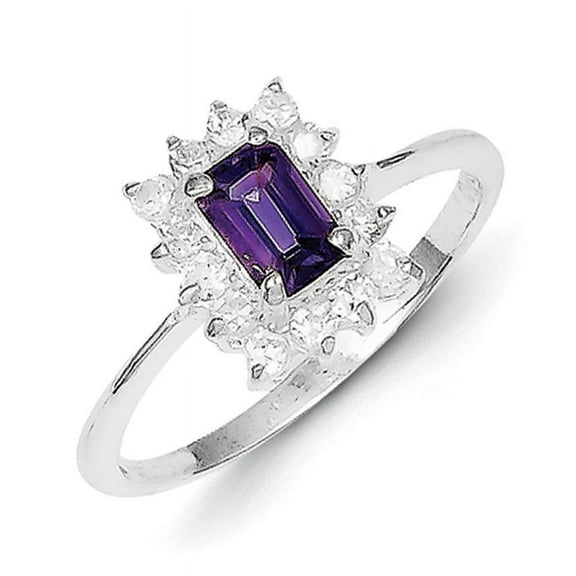 Primal Silver Sterling Silver Rhodium Amethyst and Cubic Zirconia Ring