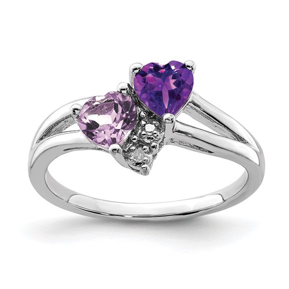 Primal Silver Sterling Silver Rhodium Amethyst and Pink Quartz and Diamond Ring
