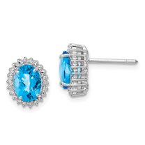 Primal Silver Sterling Silver Rhodium Blue Topaz and Diamond Earrings