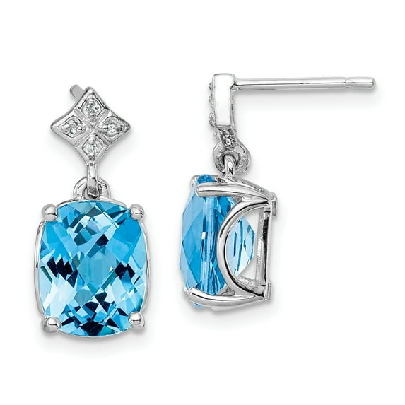 Primal Silver Sterling Silver Rhodium Blue Topaz and Diamond Earrings
