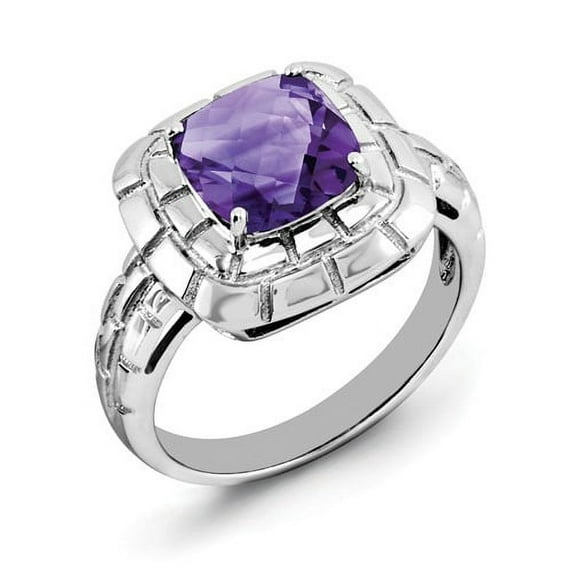 Primal Silver Sterling Silver Rhodium Checker-Cut Amethyst Ring