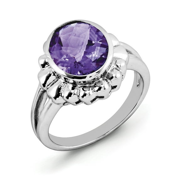 Primal Silver Sterling Silver Rhodium Checker-cut Amethyst Ring