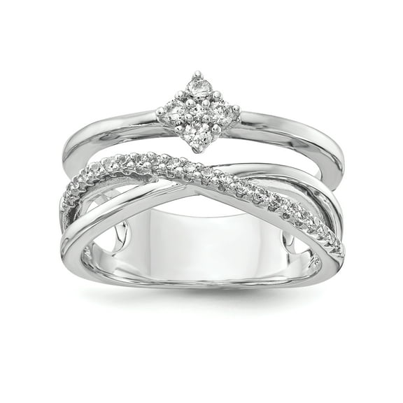 Primal Silver Sterling Silver Rhodium Cubic Zirconia Cluster and Criss Cross Ring