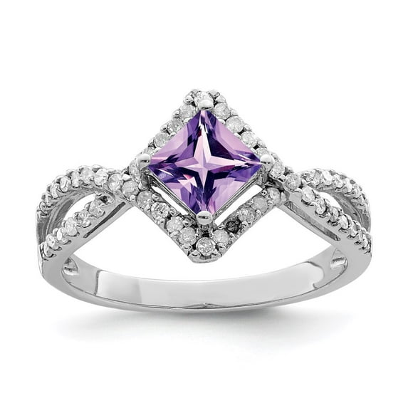 Primal Silver Sterling Silver Rhodium Diamond and Amethyst Ring