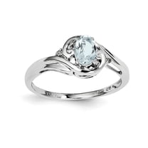 Primal Silver Sterling Silver Rhodium Diamond and Aquamarine Ring