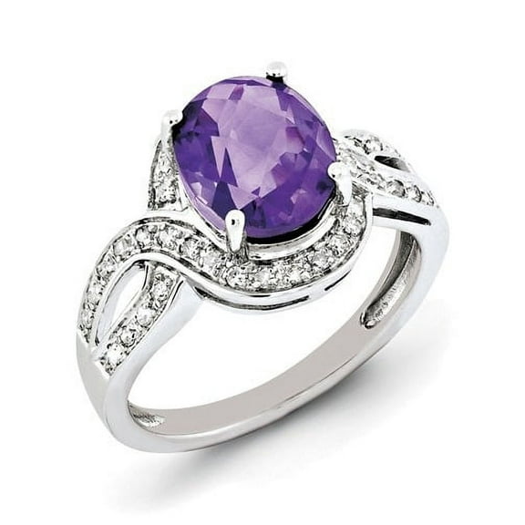 Primal Silver Sterling Silver Rhodium Diamond and Checker-Cut Amethyst Ring