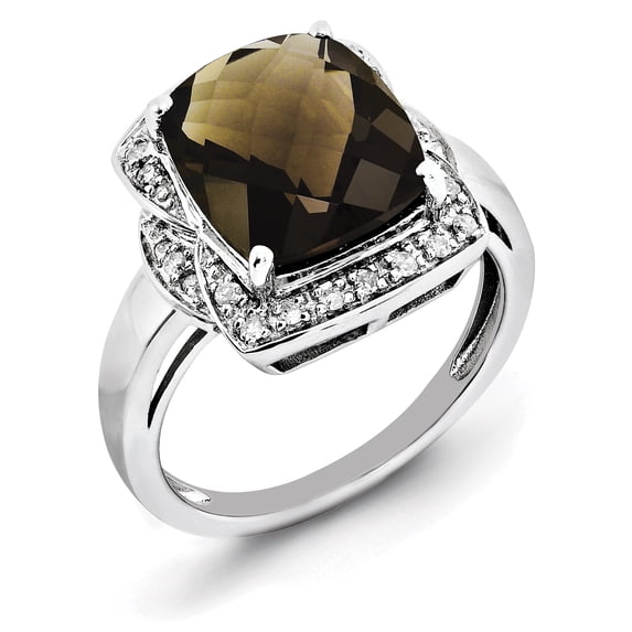 Primal Silver Sterling Silver Rhodium Diamond and Checker-Cut Smoky Quartz Ring