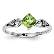 Primal Silver Sterling Silver Rhodium Diamond and Peridot Cushion Ring
