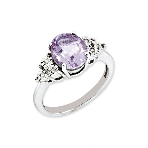 Primal Silver Sterling Silver Rhodium Diamond and Pink Quartz Ring