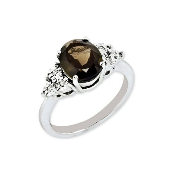 Primal Silver Sterling Silver Rhodium Diamond and Smoky Quartz Ring