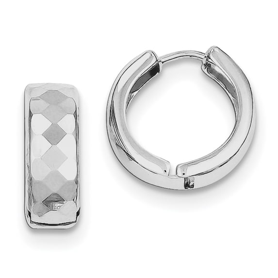 Primal Silver Sterling Silver Rhodium Diamond-cut Hinged Hoop Earrings