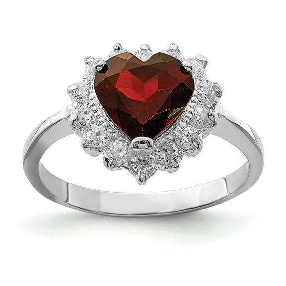 Primal Silver Sterling Silver Rhodium Garnet and Cubic Zirconia Ring