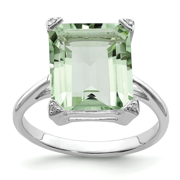 Primal Silver Sterling Silver Rhodium Green Quartz Diamond Ring